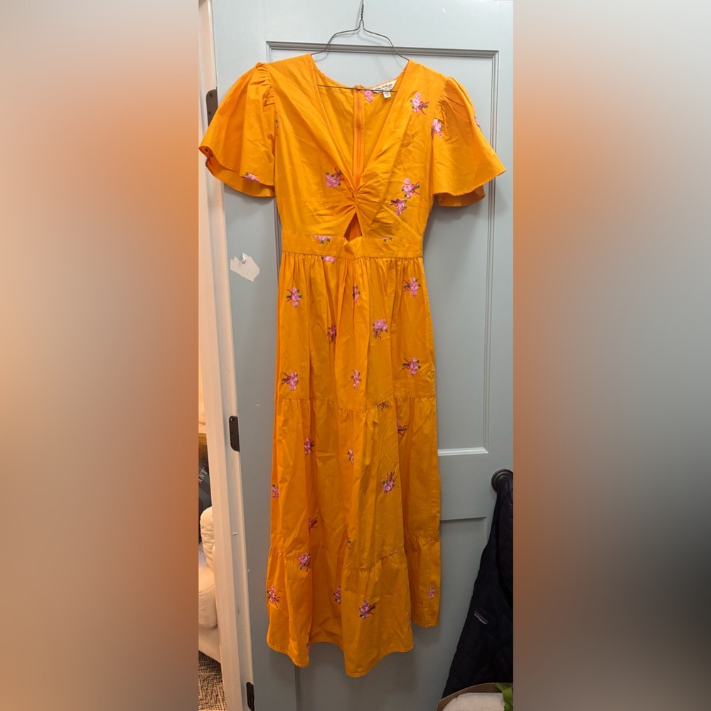 Miss Selfridge Yellow Dress with Pink Embroidery